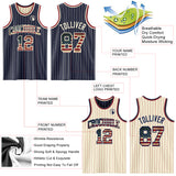 Custom Navy Cream Pinstripe Vintage USA Flag-Maroon Reversible Double Side Sublimation Basketball Set Jersey