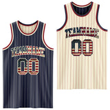 Custom Navy Cream Pinstripe Vintage USA Flag-Maroon Reversible Double Side Sublimation Basketball Set Jersey