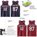 Custom Navy Maroon Pinstripe-White Reversible Double Side Sublimation Basketball Set Jersey