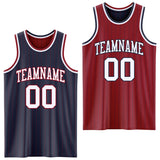 Custom Navy Maroon Pinstripe-White Reversible Double Side Sublimation Basketball Set Jersey