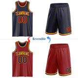 Custom Navy Gold Pinstripe-Maroon Reversible Double Side Sublimation Basketball Set Jersey