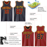 Custom Navy Gold Pinstripe-Maroon Reversible Double Side Sublimation Basketball Set Jersey