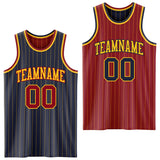 Custom Navy Gold Pinstripe-Maroon Reversible Double Side Sublimation Basketball Set Jersey