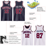 Custom Navy Maroon Pinstripe-White Reversible Double Side Sublimation Basketball Set Jersey