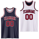 Custom Navy Maroon Pinstripe-White Reversible Double Side Sublimation Basketball Set Jersey