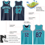 Custom Navy Teal Pinstripe-White Reversible Double Side Sublimation Basketball Set Jersey