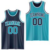 Custom Navy Teal Pinstripe-White Reversible Double Side Sublimation Basketball Set Jersey