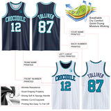 Custom Navy Teal Pinstripe-White Reversible Double Side Sublimation Basketball Set Jersey