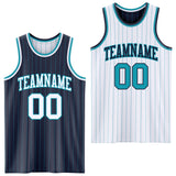 Custom Navy Teal Pinstripe-White Reversible Double Side Sublimation Basketball Set Jersey