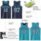 Custom Navy Gray Pinstripe-Teal Reversible Double Side Sublimation Basketball Set Jersey
