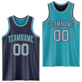 Custom Navy Gray Pinstripe-Teal Reversible Double Side Sublimation Basketball Set Jersey