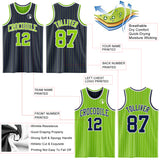 Custom Navy Neon Green Pinstripe-White Reversible Double Side Sublimation Basketball Set Jersey