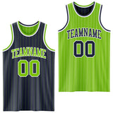 Custom Navy Neon Green Pinstripe-White Reversible Double Side Sublimation Basketball Set Jersey