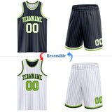 Custom Navy Neon Green Pinstripe-White Reversible Double Side Sublimation Basketball Set Jersey