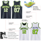 Custom Navy Neon Green Pinstripe-White Reversible Double Side Sublimation Basketball Set Jersey