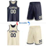 Custom Navy Cream Pinstripe Reversible Double Side Sublimation Basketball Set Jersey