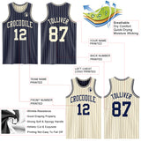 Custom Navy Cream Pinstripe Reversible Double Side Sublimation Basketball Set Jersey