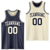 Custom Navy Cream Pinstripe Reversible Double Side Sublimation Basketball Set Jersey