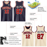 Custom Navy Red Pinstripe-Cream Reversible Double Side Sublimation Basketball Set Jersey