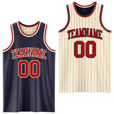 Custom Navy Red Pinstripe-Cream Reversible Double Side Sublimation Basketball Set Jersey