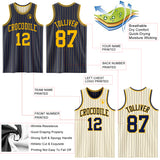 Custom Navy Gold & Cream Navy Pinstripe Reversible Double Side Sublimation Basketball Set Jersey