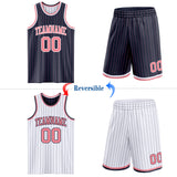 Custom Navy Medium Pink Pinstripe-White Reversible Double Side Sublimation Basketball Set Jersey