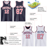 Custom Navy Medium Pink Pinstripe-White Reversible Double Side Sublimation Basketball Set Jersey