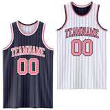 Custom Navy Medium Pink Pinstripe-White Reversible Double Side Sublimation Basketball Set Jersey