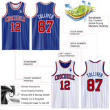 Custom Royal White Pinstripe-Red Reversible Double Side Sublimation Basketball Set Jersey