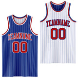 Custom Royal White Pinstripe-Red Reversible Double Side Sublimation Basketball Set Jersey