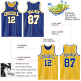 Custom Royal Gold Pinstripe-White Reversible Double Side Sublimation Basketball Set Jersey