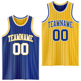 Custom Royal Gold Pinstripe-White Reversible Double Side Sublimation Basketball Set Jersey