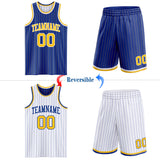 Custom Royal Gold Pinstripe-White Reversible Double Side Sublimation Basketball Set Jersey