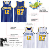 Custom Royal Gold Pinstripe-White Reversible Double Side Sublimation Basketball Set Jersey