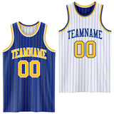 Custom Royal Gold Pinstripe-White Reversible Double Side Sublimation Basketball Set Jersey