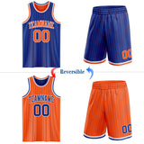 Custom Royal Orange Pinstripe-White Reversible Double Side Sublimation Basketball Set Jersey