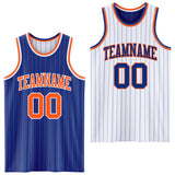 Custom Royal Orange Pinstripe-White Reversible Double Side Sublimation Basketball Set Jersey