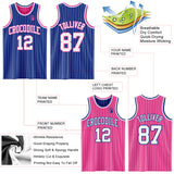 Custom Royal White Pinstripe-Pink Reversible Double Side Sublimation Basketball Set Jersey