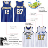 Custom Royal Old Gold Pinstripe-White Reversible Double Side Sublimation Basketball Set Jersey
