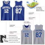 Custom Royal Gray Pinstripe-White Reversible Double Side Sublimation Basketball Set Jersey