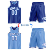 Custom Royal White Pinstripe-Light Blue Reversible Double Side Sublimation Basketball Set Jersey