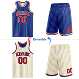 Custom Royal Cream Pinstripe-Red Reversible Double Side Sublimation Basketball Set Jersey