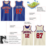 Custom Royal Cream Pinstripe-Red Reversible Double Side Sublimation Basketball Set Jersey