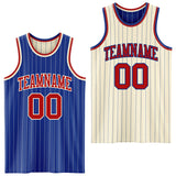Custom Royal Cream Pinstripe-Red Reversible Double Side Sublimation Basketball Set Jersey