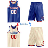 Custom Royal White & Cream Red Pinstripe Reversible Double Side Sublimation Basketball Set Jersey