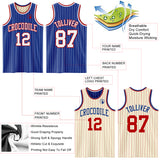 Custom Royal White & Cream Red Pinstripe Reversible Double Side Sublimation Basketball Set Jersey