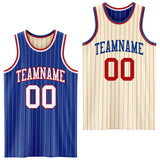Custom Royal White & Cream Red Pinstripe Reversible Double Side Sublimation Basketball Set Jersey