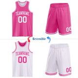 Custom Pink White Pinstripe Reversible Double Side Sublimation Basketball Set Jersey