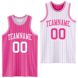 Custom Pink White Pinstripe Reversible Double Side Sublimation Basketball Set Jersey