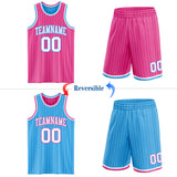 Custom Pink White Pinstripe-Sky Blue Reversible Double Side Sublimation Basketball Set Jersey
